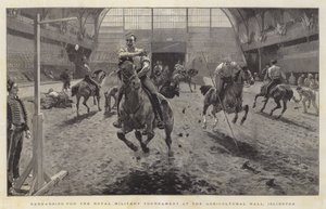 Repetitie voor het Koninklijk Militair Toernooi in de Agricultural Hall, Islington